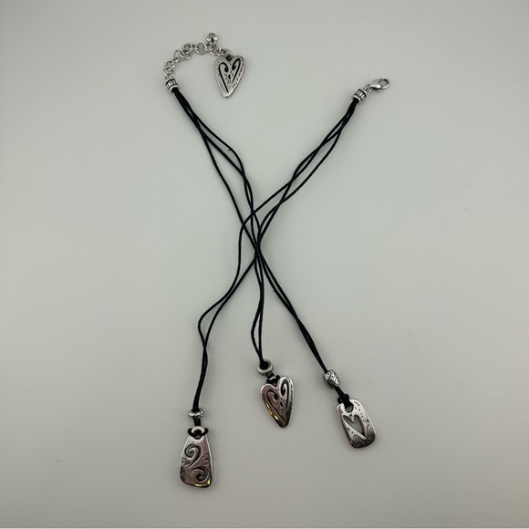 Brighton BRAZILIAN Black Cord Triple-Strand Silver Charms Heart Necklace - Picture 2 of 9